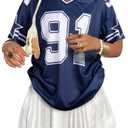 Women's Graphic Football Jersey Shirts Y2K Oversized T Shirt V Neck Baggy Streetwear Summer Tops Blue.S