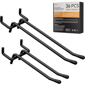 INCLY 4/6 Inch Black Pegboard Hooks, 36 Pack Heavy Duty Double Arm Peg Board Straight Hooks, Peg Board Tool Hangers Fit for 1/4" Pegboard Garage Hanging Tools, Craft Organizing, Kitchen, Store