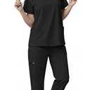 Sumincarly Scrubs for Women Set - Scrub Sets for Woman,V-Neck Top & Jogger Pants - 8 Pockets,Medical Workwear for Nurses，Scrub Uniform,Black Scrubs Sets for Women,Uniformes De Enfermeras De Mujer, XL