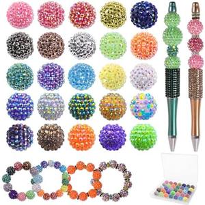 20mm Beads for Pens - 42 Pcs DIY Rhinestone Beads for Beadable Pens - Spacers for Beaded Pen Supplies - Glitter Acrylic Bubblegum Round Bling Bead for Keychains - Focal Bead for Bracelets (Colorful)