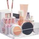 STORi Clear Plastic Small Countertop Vanity Makeup Organizer, Compact Rectangular 4-Compartment Holder for Brushes, Eyeshadow Palettes, & Beauty Supplies, Made in USA