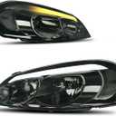 AUTOSAVER88 Switchback LED Tube Headlights Assembly Compatible with 2006-2016 Chevrolet Impala/2006-2007 Chevrolet Monte Carlo DRL Headlight Headlamp Replacement Pair Smoke Lens (B Black Housing Clear Reflector Smoke Lens)