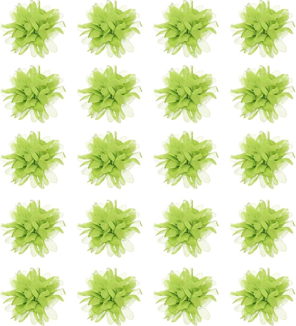 MECCANIXITY Chiffon Flower, 3 Inch Fabric Flowers Bows Sewing Fabric Appliques Headband Embellishments for Crafts Dresses DIY Party Wedding Decoration Light Green Pack of 20
