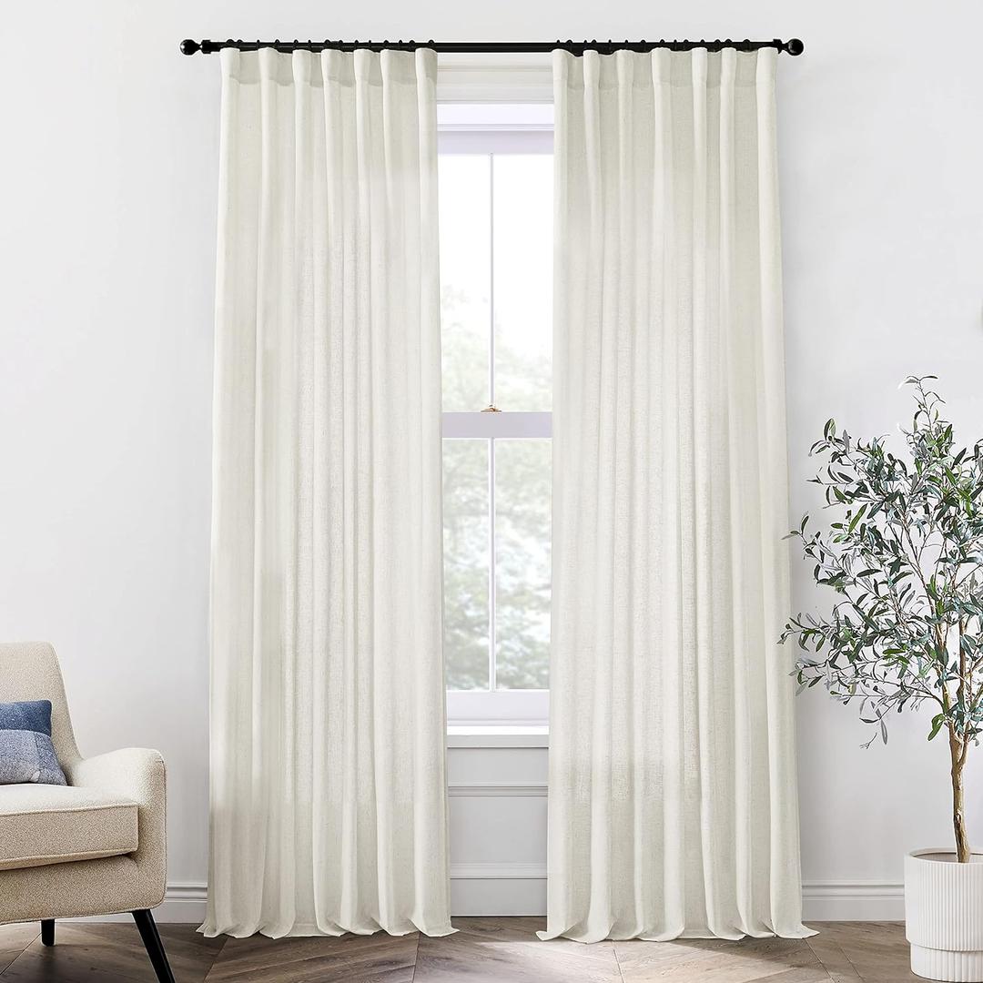 XTMYI 102 Inch Curtains 2 Panels Set Custom Length Back Tab Linen Window Sheer Privacy Thick Decorative Curtain Drapes for Living Room Bedroom,50x102 in Long,Cream(Ivory/Off White) (Birch)