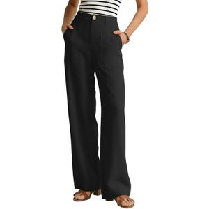 GRACE KARIN Linen Pants for Women,Work Dressy Trousers with Pockets,High Waist Wide Leg Summer Comfy Slacks Pant Clothes XL