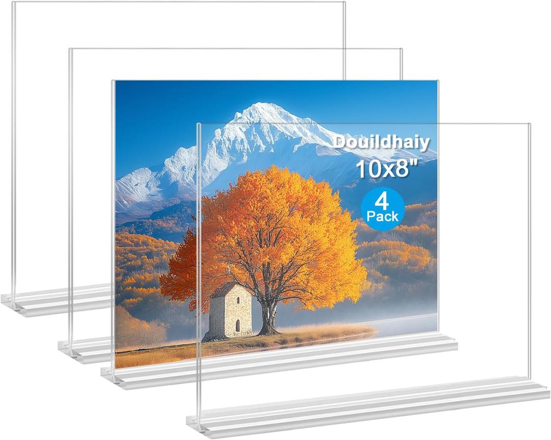 Acrylic Picture Frames 8x10 inches, 4 Pack Clear Plastic Picture Frames Holder Standing,8x10 Double Sided Picture Desktop Display for Photo Home Office - Horizontal (10x8")