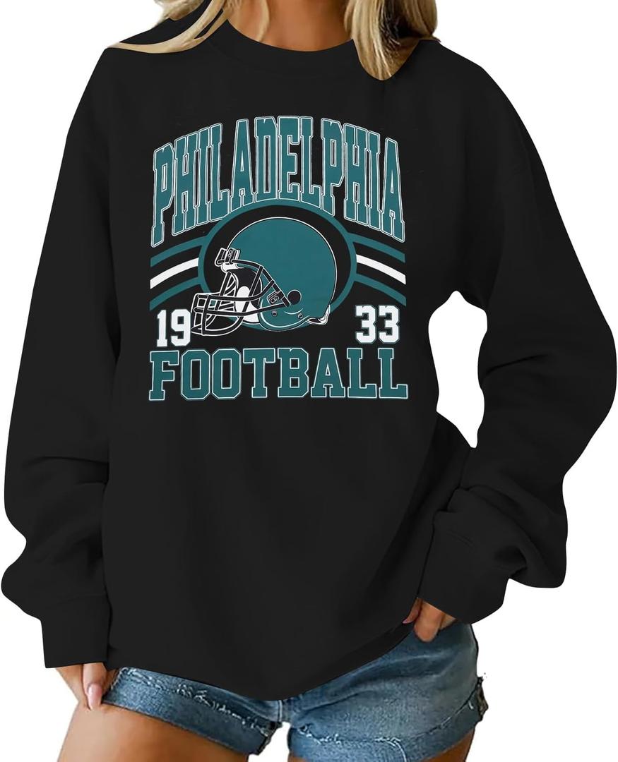 MNLYBABY Football Sweatshirt Women Game Day Sweatshirts Football Team Fans Pullover Long Sleeve Crew Neck Tops (Black, M)