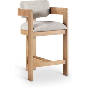 Meridian Furniture 11074Beige-C Sacha Collection Art Deco Counter Stool with Rich Beige Polyester Linen Textured Fabric, Two Tone Weave, Solid Wood Natural Finish, 20.5" W x 21" D x 37.5" H, Beige