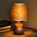 11.4" Modern Wooden Bedside Table Lamp, Small Nightstand Desk Lamp with Fabric Shade, Warm Ambient Light, Dimmable E26 Socket with Bulb Included for Bedroom Living Room (Fabric)