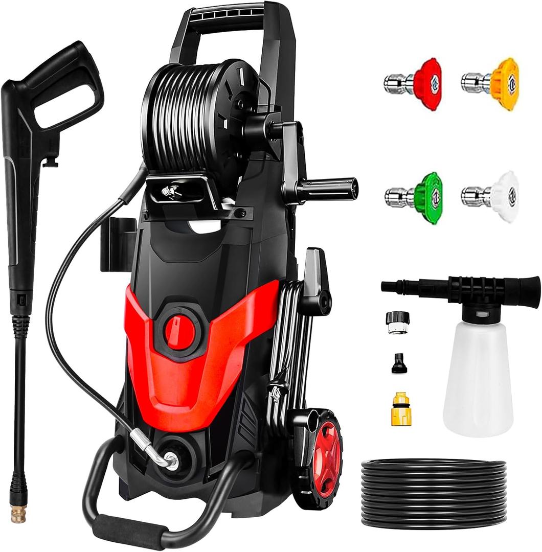 High Pressure Power Washer with 4 Quick Connect Nozzles Portable Cleaning MachineFoam Cannon - Filter - Inlet HoseCars/Fences/Driveways/Home/Patios