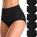 MISSWHO Cotton High Waisted Women Underwear Soft Briefs Full Coverage Comfy Ladies Panties (Regular & Plus Size) (Medium, 5 Pack=black-a1)