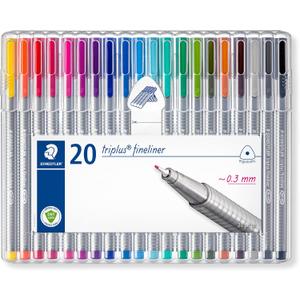STAEDTLER Triplus Fineliner Pens, .3mm, Metal Clad Tip, 20-Pack, Assorted (334SB20BK) (20 Count (Pack of 1))