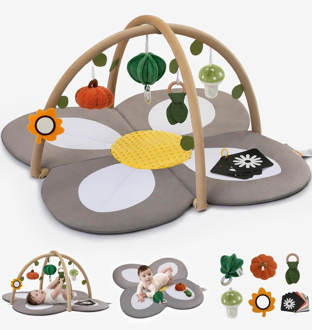 mamatepe Baby Play Activity Gym Tummy Time Mat for Infant,Baby Gyms & Playmats for Babies 0 to 3 6 9 12 Months with 6 Toys for Early Sensory Exploration and Motor Skill Development