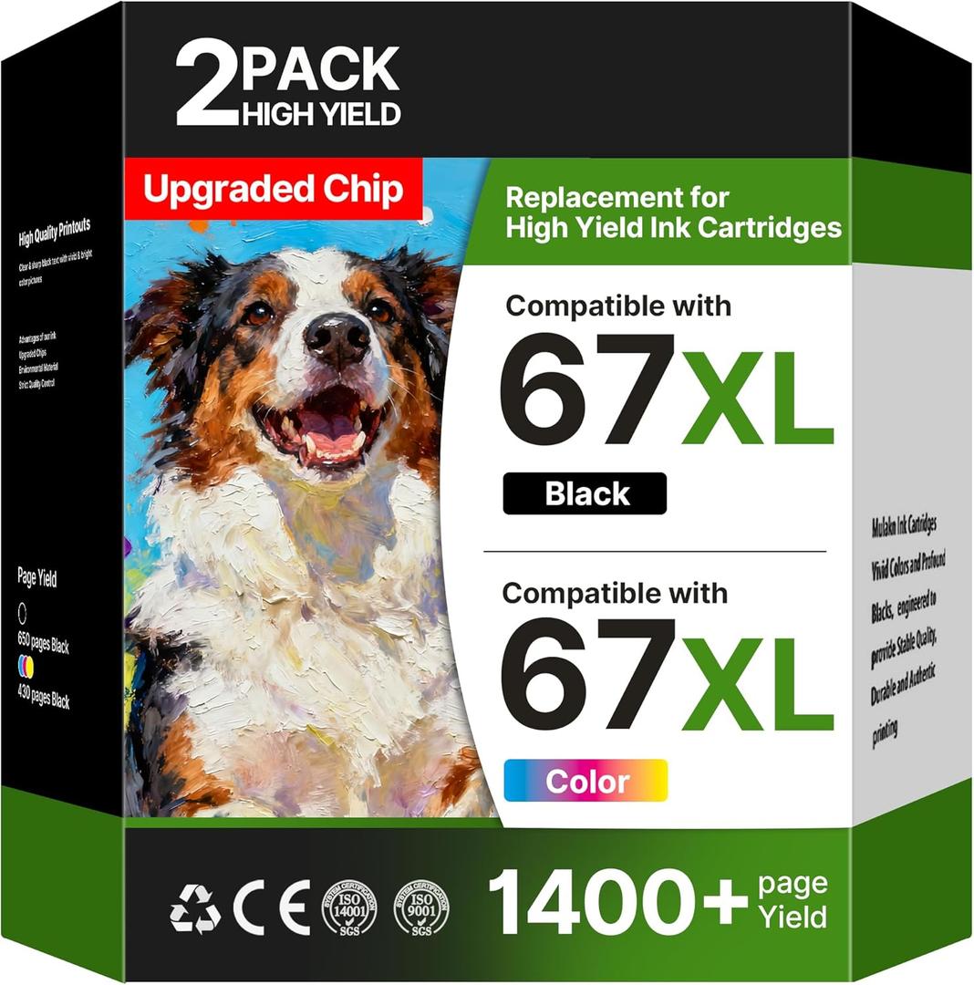 67XL Ink Cartridges for HP Ink 67 Compatible for HP 67 Ink Cartridges Black/Color Combo Pack Work with DeskJet 2827e 4227e 2855e 2842e 2755e 4155e 2755 2852e Envy 6055e 6000 6455e (1 Black, 1 Color)