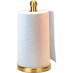 Paper Towel Holder Stand with Sturdy Base Fits Standard and Jumbo Sized Paper Towel, Paper Towel Holder Countertop (Gold)