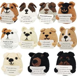 11Pcs Positive Crochet Dog Animals Doll Upgraded Yarn Christmas Birthday Gifts for Women Men Handmade Toy Cheer Up Support Inspirational for Daughter Son Coworker Desk Home Decor