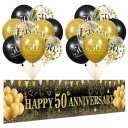 Black Gold 50th Anniversary Decorations - Yard Banner and 18pcs Balloons for Wedding Party Supplies