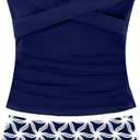 Girls Swimsuit Tankini Criss Cross Ruched 2 Piece Bathing Suit Printed Girl Swimwear for Teens  (Blue, S) 11-12Y