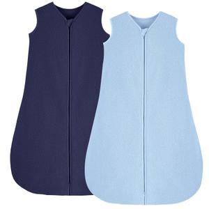 Looxii Fleece Baby Sleep Sack 6-12 Months 2 Pack 1.5 TOG Baby Wearable Blanket with 2-Way Zippers Soft Warm Toddler Sleeping Sack (Medium, Blue + Navy)