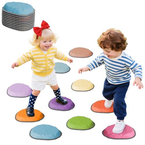 Stepping Stones for Kids, 10 PCS Non-slip Toddlers' Balance Sensory Toys, Indoor & Outdoor Play, Obstacle Course Game for Children Promoting Coordination and Motor Skills, Ages 3 4 5 6 7 8+ (10 PCS)