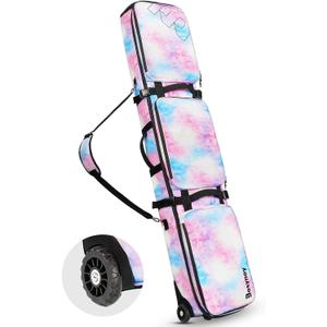 Bosynoy Snowboard Bag with Wheels, Extendable Ski Bags for Air Travel Length up to 175cm, Water Resistant Snowboard Travel Bags for Flying, Padded Ski Bag for Boots Up to Size 13, Helmet, Jacket, Pink (Mixed Colors)