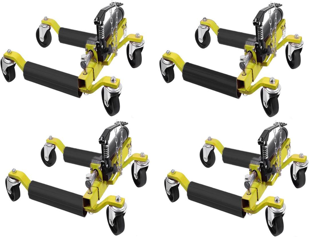 4 Pcs Car Wheel Dolly with Hydraulic Tire Jack, 1500 LBS Capacity Trailer Dolly for Vehicle Positioning for Truck RV Trailer, Yellow