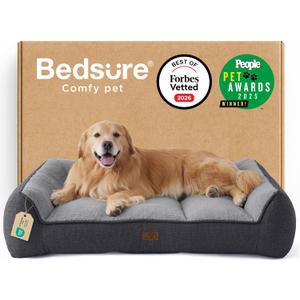 Bedsure SupportMax XL Plus Orthopedic Dog Beds Large Sized Dog - Extra Thick Supportive Dogs Couch with Waterproof Washable Cover, Jumbo Pet Sofa with Soft Sherpa and Nonskid Bottom, Grey, 48"