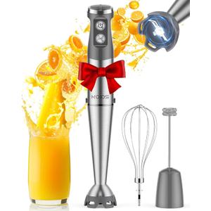 KOIOS Immersion Blender, 1000W Anti-scratch 3-in-1 Hand Blender, Upgraded 12 Speed Stainless Steel Blade Stick Blenders with Turbo Mode, Whisk and Milk Frother, Non-BPA (Silver)