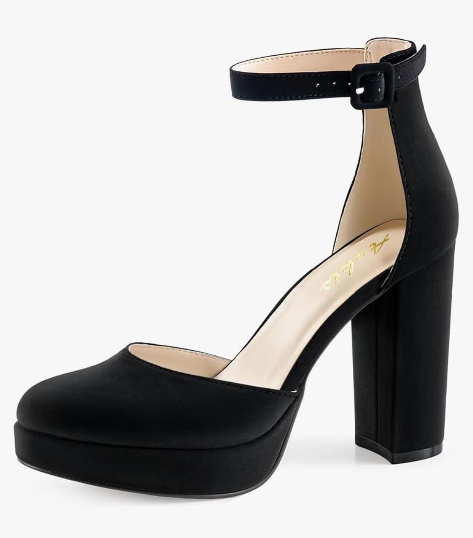 Ankis Black Platform Closed Toe Heels for Women, Women's Heels Closed Round Toe Chunky Block Pumps Shoes, 4 Inch Size 10