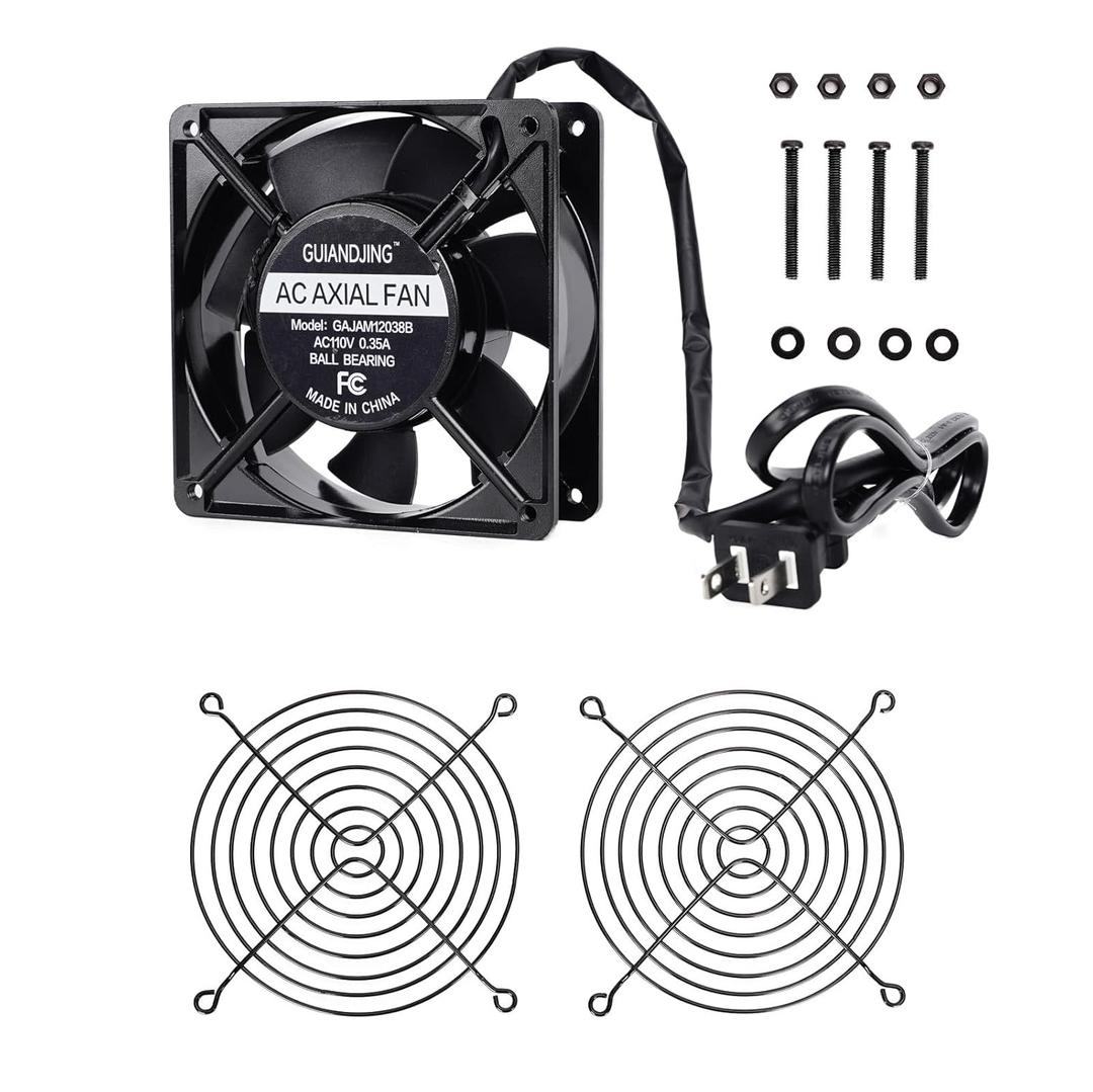 120mm x 38mm Cooling Fan 110V 120V Dual Ball Bearing High CFM 3000RPM with AC Plug and Aluminum Alloy Frame
