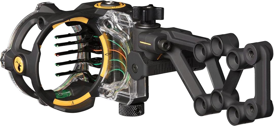 Trophy Ridge React H5 Bow Sight - 5 Pin Sight, Tool Less Windage and Elevation Adustability, 2nd Axis Leveling, Adjustable Click Light (Black) Trophy Ridge React H5 Bow Sight - 5 Pin Sight, Tool Less Windage and Elevation Adustability, 2nd Axis Leveling, Adjustable Click Light (Black)