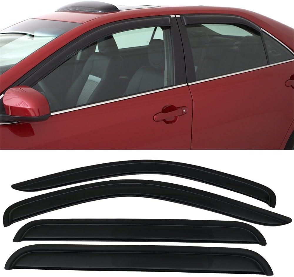 IKON MOTORSPORTS Tape On External Window Visor, Compatible with 1998-2004 Dodge Durango, Dakota Crew cab, Slim Style Acrylic Smoke Tinted 4PCS Sun Rain Shade Guard Wind Vent Air Deflector