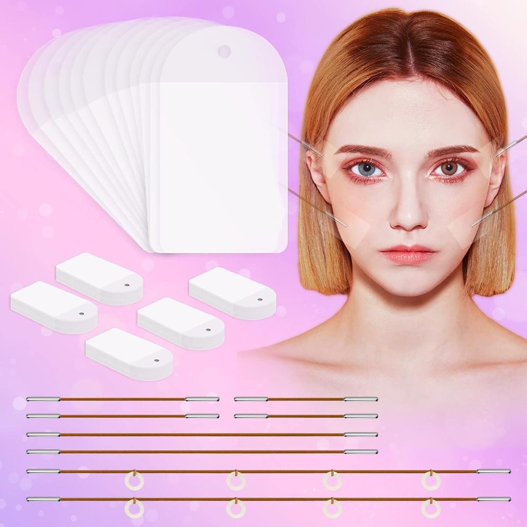Face Lift Tape Invisible,100PCS Face Tape Lifting Invisible Face Lift Tapes and Bands with 8 String Face Lifter Instant Facial Tape for Neck Eyes Jowls Double Chin Sagging Makeup
