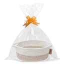 COMFY HOMI Small Woven Baskets with Handles, Gift Bags and Ribbons - Durable Cotton Rope Storage Organizer for Baby Basket, Dog Toy Basket Box, Gift Baskets Empty, Mother’s Day-12x8x5 Inch, Whitebrown