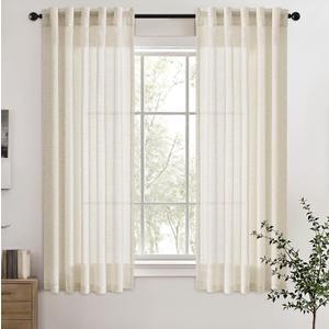 ANRODUO Ivory Cream Linen Blend Back Tab Kitchen Curtains 45 Inch Length 2 Panel Set Semi Sheer Light Filtering Short Window Privacy Panels for Living Room Bathroom Cafe Modern Farmhosue Decor 37x45