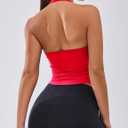 BMJL Womens Halter Built in Bra Workout Sports Tank Tops Buttery Longline Stappy Gym Crop Tops (Red, XL)