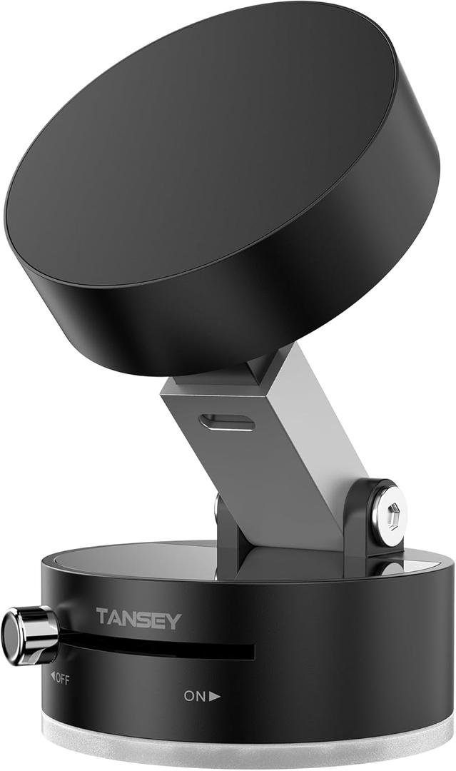 TANSEY Magnetic Vacuum Phone Holder, Foldable 360 Swivel Mount with Suction Cup, Double-Sided Stand for Car, Mirror, Gym, Kitchen, Desk & Travel, Hands-Free, Black