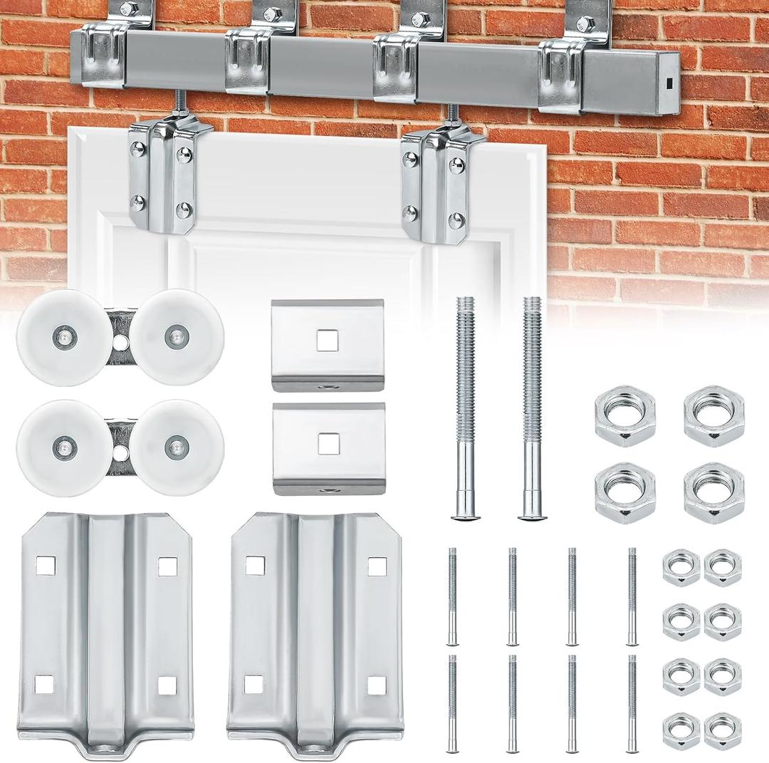 Pasimy Box Rail Exterior Barn Door Hardware Kit, Heavy Duty Sliding Hanger Barn Door 225Lb Zinc Plated Exterior Barn Door Hardware Kit for Indoor and Outdoor