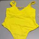 Sexy Backless Cheeky High Cut Leg Thong V Neck One Piece Swimsuit (Yellow) XL