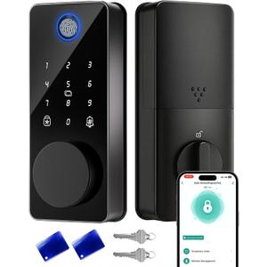 Smart Deadbolt Lock, Fingerprint Keyless Entry Door Lock App Control, Electronic Touchscreen Keypad, Auto Locking, IP54 Weatherproof, Easy Install Digital Deadbolt for Front Door