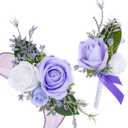 Fnize Purple Corsage and Boutonniere Set for Bride Groom Bridesmaids Groomsmen Wedding Homecoming Flowers Prom Suit Accessories, Rose Boutonniere and Wrist Corsage Flower