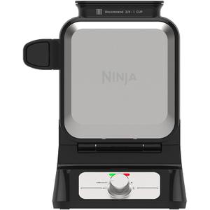Ninja BW1001 NeverStick PRO Belgian Waffle Maker, Vertical Design, 5 Shade Settings, with Precision-Pour Cup & Chef-curated Recipe Guide, Black & Silver