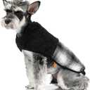 FOFOS Dog Winter Coat, Plush Dog Jacket with Leash Hole, Adjustable Warm Pet Snow Vest for Small Medium Dogs, Black, L