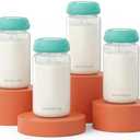 Breast Milk Storage Bottles, 4 Pack 10oz/300ml Wide Neck BPA-Free Plastic Bottles for Pumping, Compatible with Spectra S1/S2/9 Plus/SG & Motif Luna, Leak-Proof Lids for Storage, Feeding & Travel