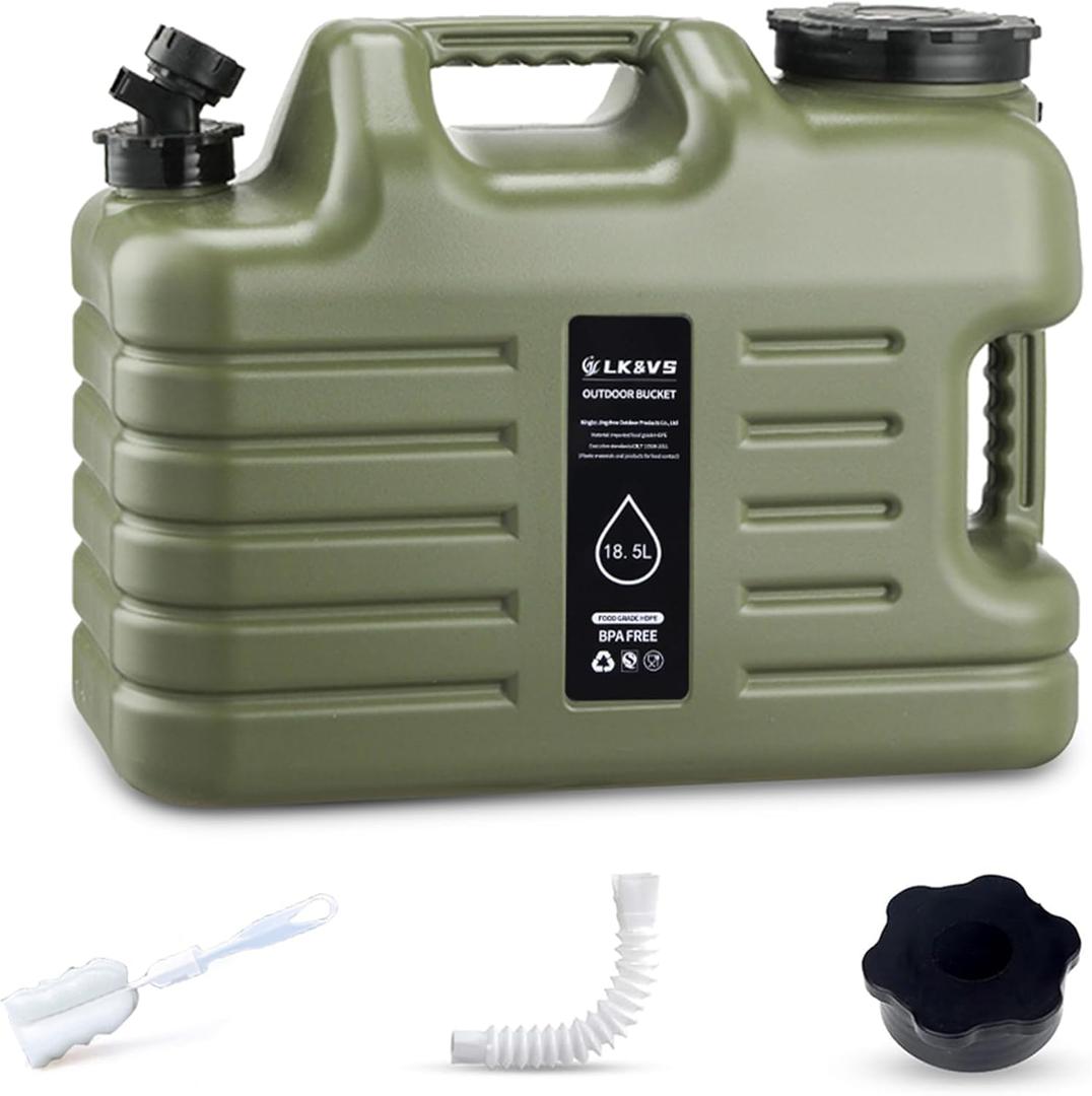 5 Gallon Water Jug with Spigot, Portable Camping Water Containers, No Leakage Food Grade Camping Water Tank for Vehicle, Car, Outdoor Hiking, Picnic, Emergency, Green