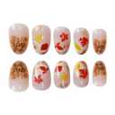 24Pcs Fall Press On Nails Short Almond Fake Nails Maple Leaves Nail Press Ons Full Cover False Nails With Gold Glitter Designs Artificial Acrylic Glue On Nails Fall Stick On Nail For Women