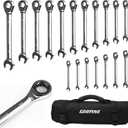 Egofine Ratcheting Wrench Set, 6 mm - 24 mm Metric Wrench Set 18pc, 72 Teeth Combination Wrenches Set, Chrome Vanadium Steel with a Roll Up Storage Bag
