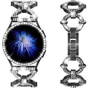 Mesime Bling Bands Compatible with Samsung Galaxy Watch 8/7 40mm 44mm, 20mm Stylish Replacement Strap Galaxy Watch 8/7 Band with Rhinestone Protective Case for Women (Black)