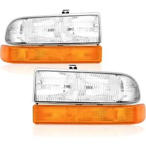 Headlights Assembly compatible with1998-2004 Chevy S10,1998-2005 Chevy Blazer Headlamp w/Bumper Lights 4Pcs, Factory Style
