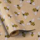 RUSPEPA Bee Wrapping Paper Roll, Mini Roll, Honey Bee Design Kraft Gift Wrap Paper Great for Birthday, Party, Holiday, Baby Shower, 17 Inches X 32.8 Feet